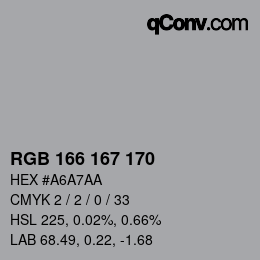 Color code: RGB 166 167 170 | qconv.com