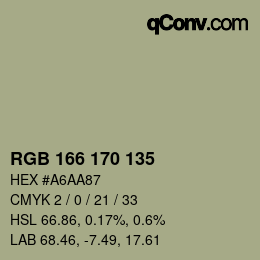 Color code: RGB 166 170 135 | qconv.com