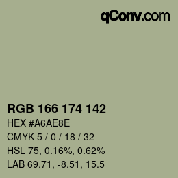 Color code: RGB 166 174 142 | qconv.com