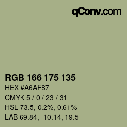 Color code: RGB 166 175 135 | qconv.com