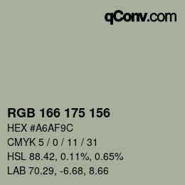 Color code: RGB 166 175 156 | qconv.com
