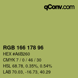 Color code: RGB 166 178 96 | qconv.com