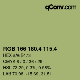 カラーコード: RGB 166 180.4 115.4 | qconv.com