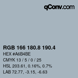 カラーコード: RGB 166 180.8 190.4 | qconv.com