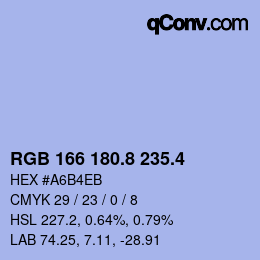 カラーコード: RGB 166 180.8 235.4 | qconv.com