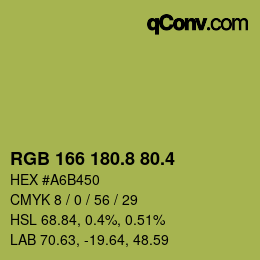 カラーコード: RGB 166 180.8 80.4 | qconv.com