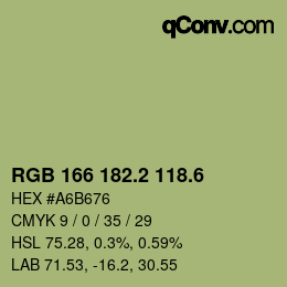 カラーコード: RGB 166 182.2 118.6 | qconv.com