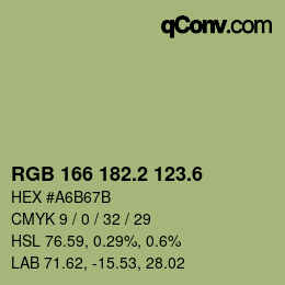 カラーコード: RGB 166 182.2 123.6 | qconv.com