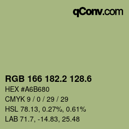 カラーコード: RGB 166 182.2 128.6 | qconv.com