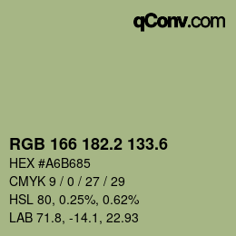カラーコード: RGB 166 182.2 133.6 | qconv.com