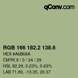 カラーコード: RGB 166 182.2 138.6 | qconv.com