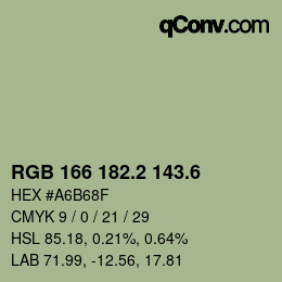 カラーコード: RGB 166 182.2 143.6 | qconv.com