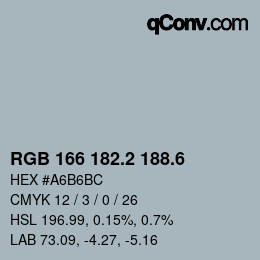 カラーコード: RGB 166 182.2 188.6 | qconv.com