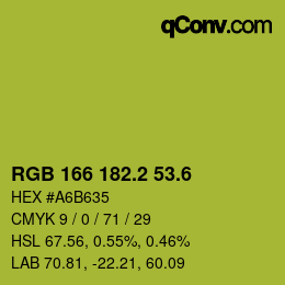 カラーコード: RGB 166 182.2 53.6 | qconv.com