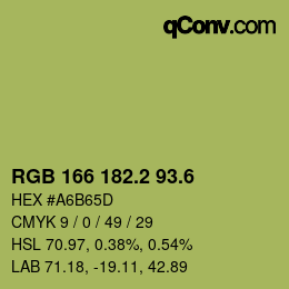 カラーコード: RGB 166 182.2 93.6 | qconv.com