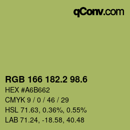カラーコード: RGB 166 182.2 98.6 | qconv.com