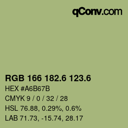 カラーコード: RGB 166 182.6 123.6 | qconv.com