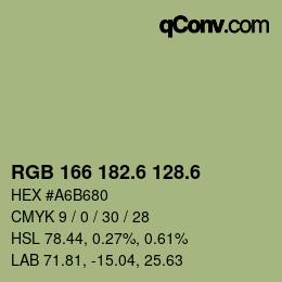 カラーコード: RGB 166 182.6 128.6 | qconv.com