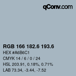 カラーコード: RGB 166 182.6 193.6 | qconv.com