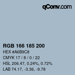 Color code: RGB 166 185 200 | qconv.com