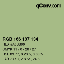 Color code: RGB 166 187 134 | qconv.com