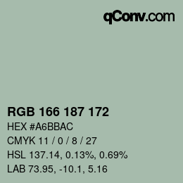 Color code: RGB 166 187 172 | qconv.com
