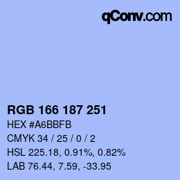 Color code: RGB 166 187 251 | qconv.com