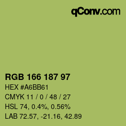 Color code: RGB 166 187 97 | qconv.com