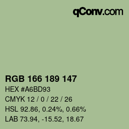 Código de color: RGB 166 189 147 | qconv.com