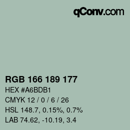 Color code: RGB 166 189 177 | qconv.com