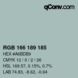 Farbcode: RGB 166 189 185 | qconv.com
