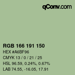 Color code: RGB 166 191 150 | qconv.com