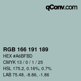 カラーコード: RGB 166 191 189 | qconv.com