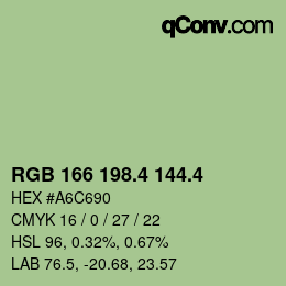 カラーコード: RGB 166 198.4 144.4 | qconv.com