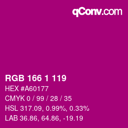 カラーコード: RGB 166 1 119 | qconv.com