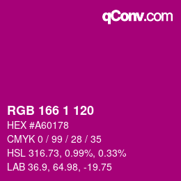 カラーコード: RGB 166 1 120 | qconv.com