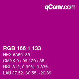 Color code: RGB 166 1 133 | qconv.com