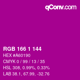カラーコード: RGB 166 1 144 | qconv.com