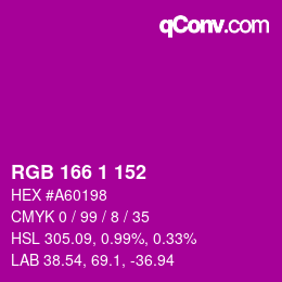 Color code: RGB 166 1 152 | qconv.com