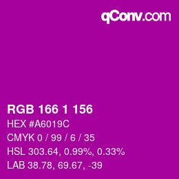 カラーコード: RGB 166 1 156 | qconv.com