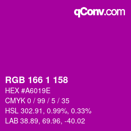 カラーコード: RGB 166 1 158 | qconv.com