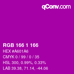 カラーコード: RGB 166 1 166 | qconv.com