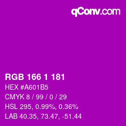 Color code: RGB 166 1 181 | qconv.com