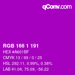 Color code: RGB 166 1 191 | qconv.com