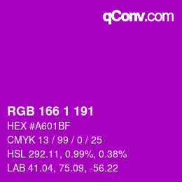 カラーコード: RGB 166 1 191 | qconv.com