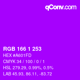 Color code: RGB 166 1 253 | qconv.com