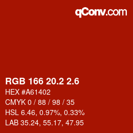 カラーコード: RGB 166 20.2 2.6 | qconv.com
