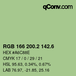 カラーコード: RGB 166 200.2 142.6 | qconv.com