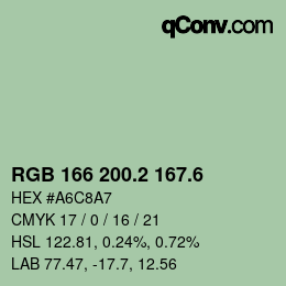 カラーコード: RGB 166 200.2 167.6 | qconv.com