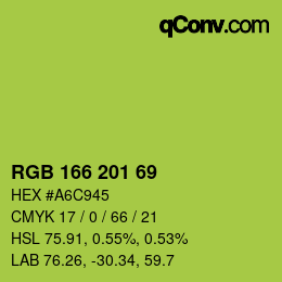 Color code: RGB 166 201 69 | qconv.com